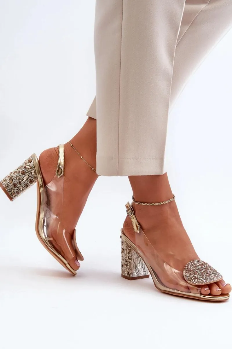 Sandały Na Obcasie>Damskie buty S.Barski Sandały Transparentne Na Słupku Złote D&A MR38-812