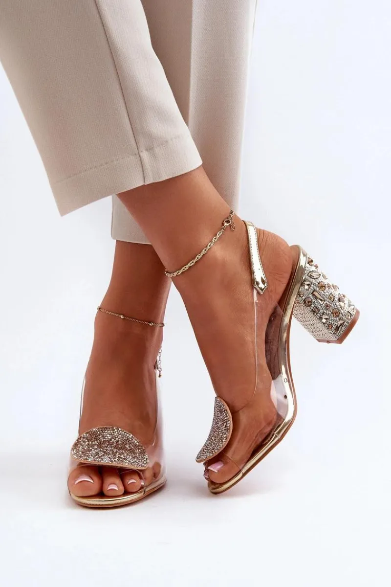 Sandały Na Obcasie>Damskie buty S.Barski Sandały Transparentne Na Słupku Złote D&A MR38-812