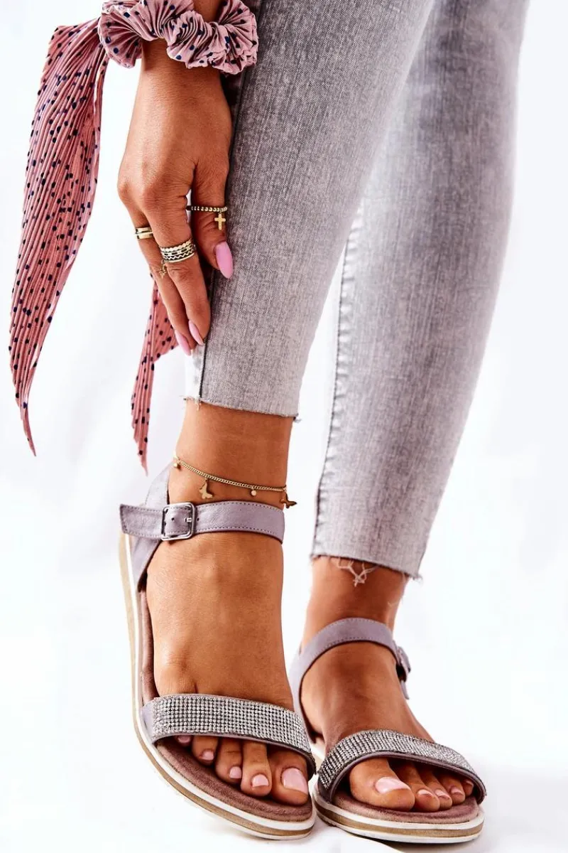 Discount Damskie buty S.Barski Sandały Z Cyrkoniami S.Barski 701-18 Szare