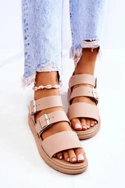 Best Boto Sandały Z Klamrą Beżowe Reese