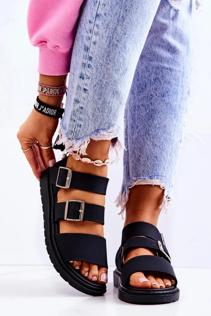 Sandały Z Klamrą Czarne Reese Damskie Sandały Gumowe|Sandały Płaskie