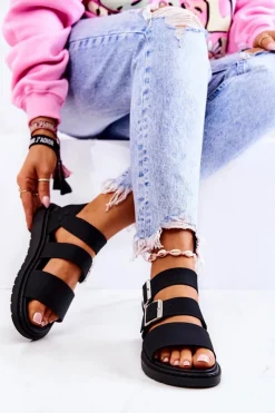 Sandały Z Klamrą Czarne Reese Damskie Sandały Gumowe|Sandały Płaskie