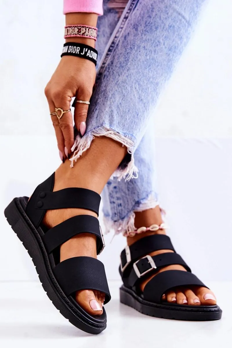 Sandały Z Klamrą Czarne Reese Damskie Sandały Gumowe|Sandały Płaskie