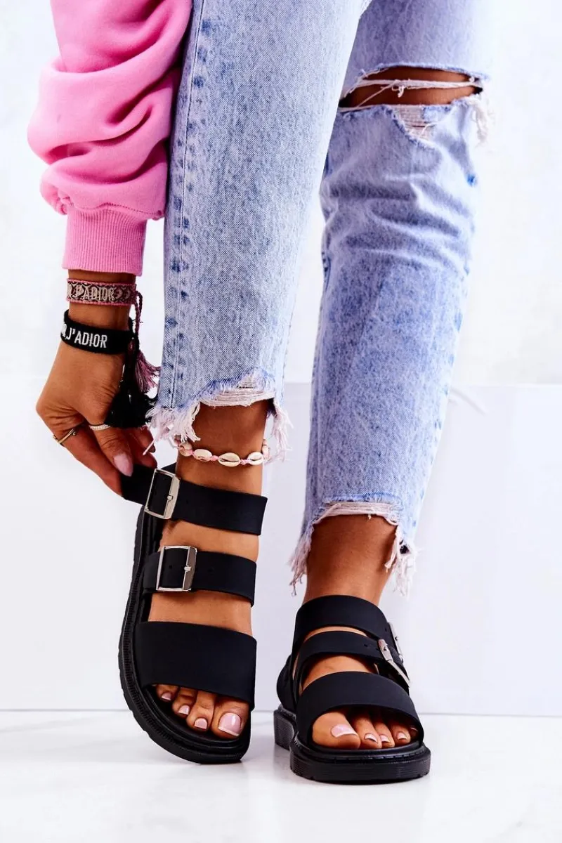 Sandały Z Klamrą Czarne Reese Damskie Sandały Gumowe|Sandały Płaskie