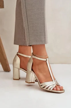 Sale Laura Messi Sandały Z Naturalnej Skóry Na Słupku 2766