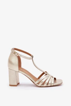 Sale Laura Messi Sandały Z Naturalnej Skóry Na Słupku 2766