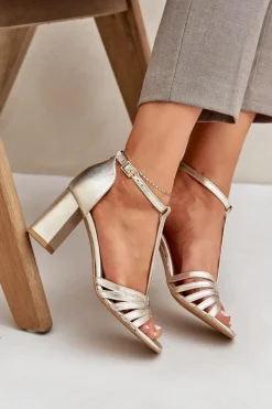 Sale Laura Messi Sandały Z Naturalnej Skóry Na Słupku 2766