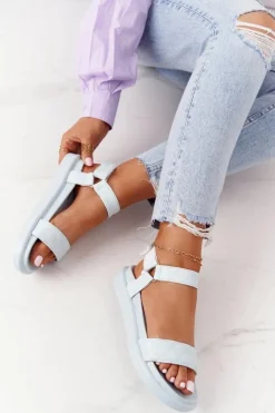 Hot Boto Sandały Z Pikowaniem Na Platformie Niebieskie Turn Around