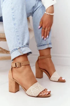 Clearance Sandały Z Plecionką Na Słupku Jasny Brąz Honeymoon Damskie Sandały Na Obcasie
