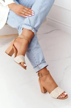 Clearance Sandały Z Plecionką Na Słupku Jasny Brąz Honeymoon Damskie Sandały Na Obcasie