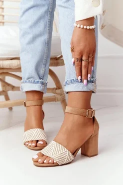 Clearance Sandały Z Plecionką Na Słupku Jasny Brąz Honeymoon Damskie Sandały Na Obcasie