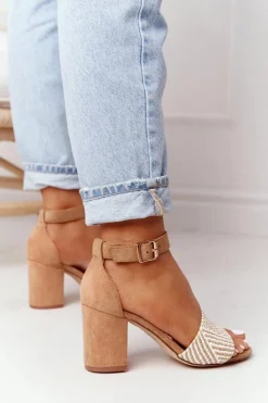 Clearance Sandały Z Plecionką Na Słupku Jasny Brąz Honeymoon Damskie Sandały Na Obcasie
