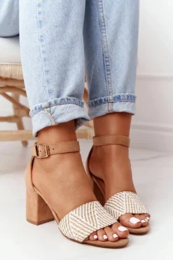 Clearance Sandały Z Plecionką Na Słupku Jasny Brąz Honeymoon Damskie Sandały Na Obcasie