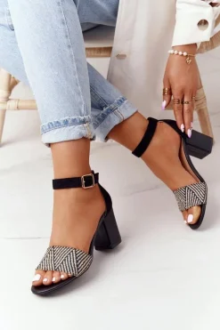 Hot Evento Sandały Z Plecionką Na Słupku Czarne Honeymoon