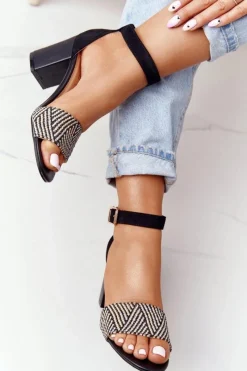 Hot Evento Sandały Z Plecionką Na Słupku Czarne Honeymoon