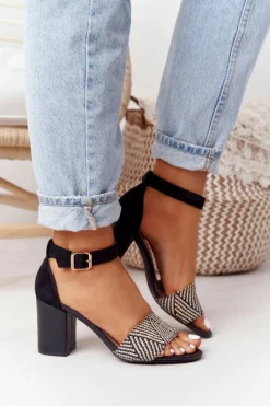 Hot Evento Sandały Z Plecionką Na Słupku Czarne Honeymoon