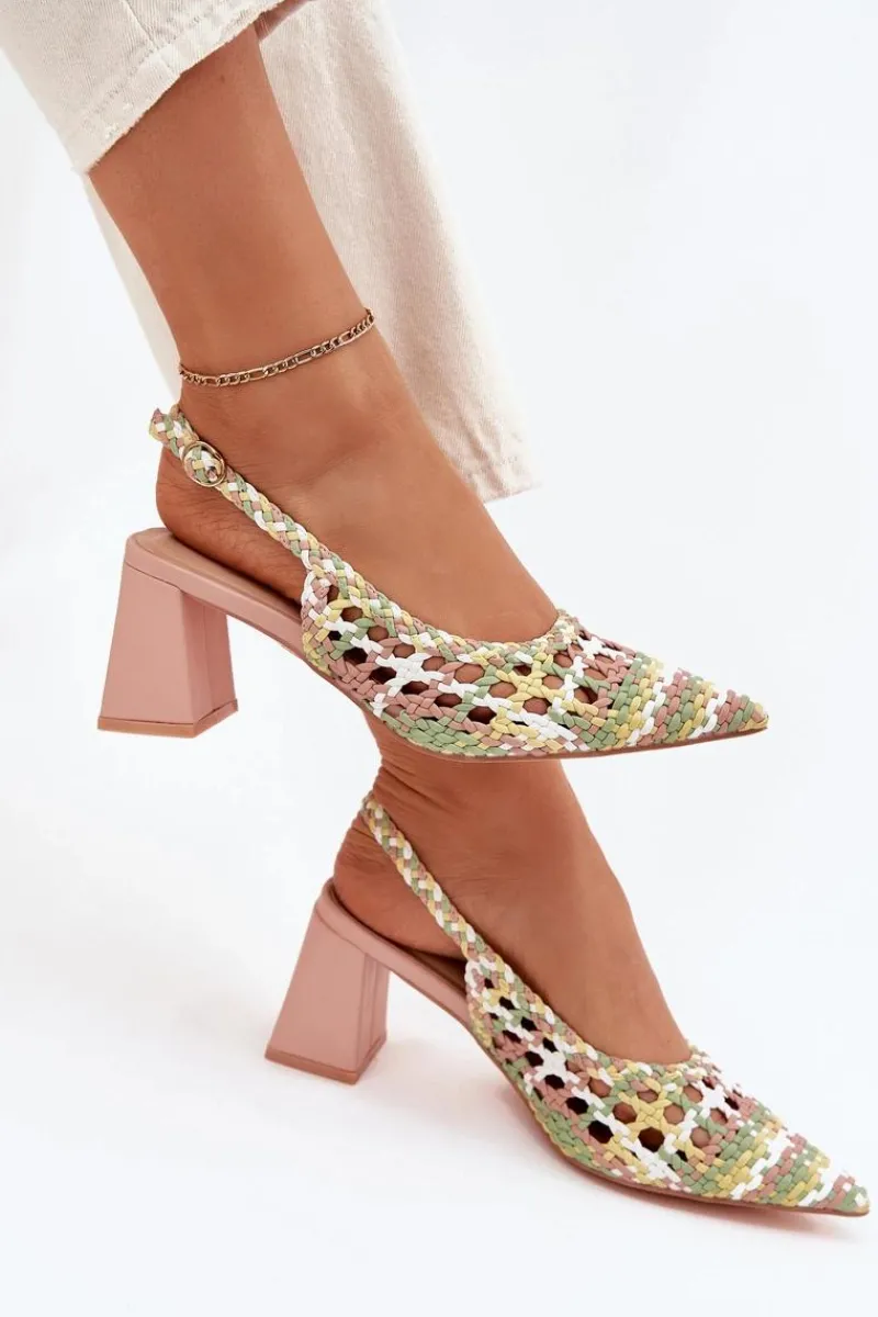 Sandały Na Słupku|Sandały Na Obcasie>Boto Sandały Z Plecionką Na Słupku Różowe Ebina