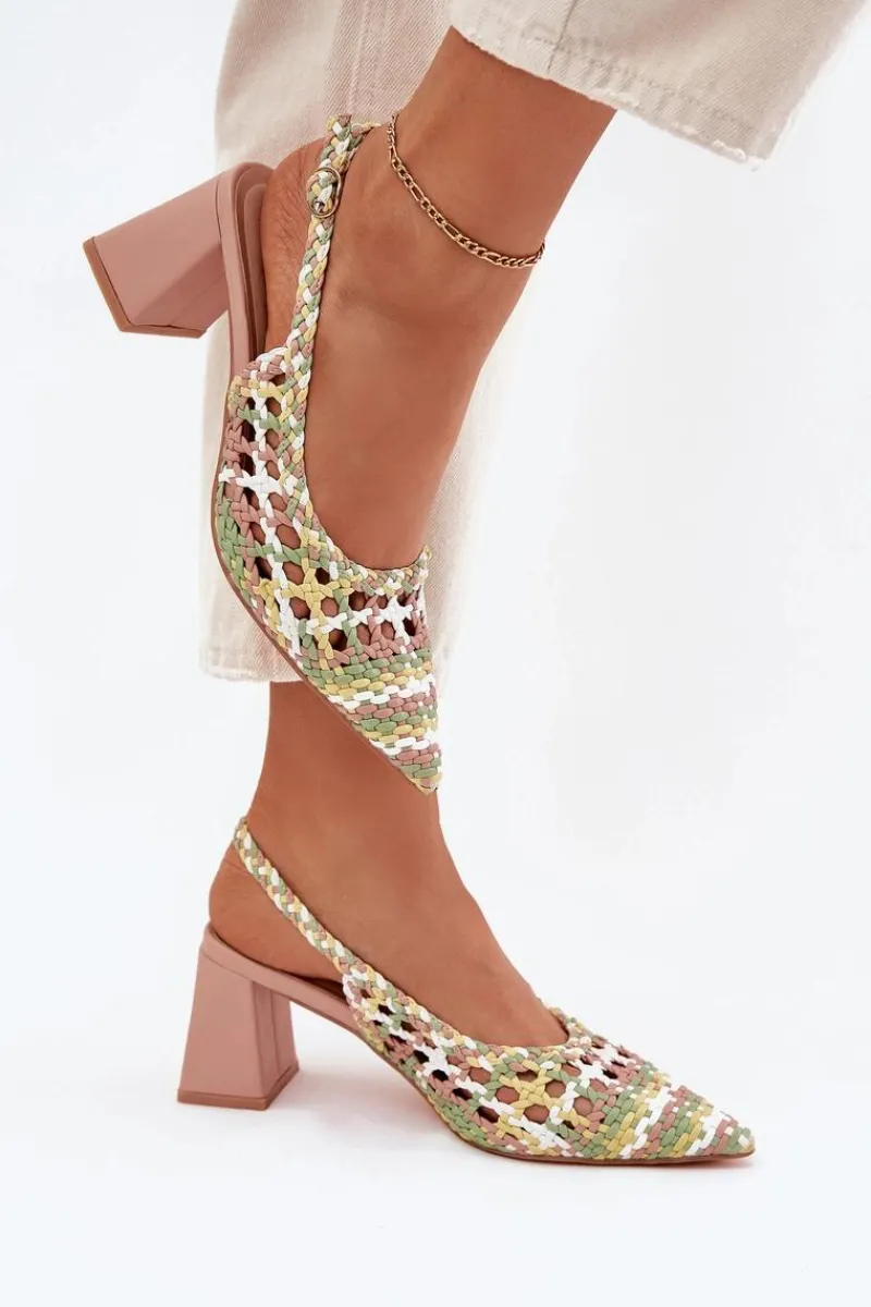 Sandały Na Słupku|Sandały Na Obcasie>Boto Sandały Z Plecionką Na Słupku Różowe Ebina