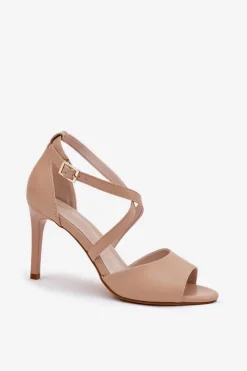 New Sandały Z Przeplatającymi Się Paskami Na Szpilce Sergio Leone SK432 Ciemnobeżowe Damskie Sandały Na Obcasie