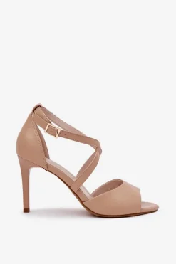 New Sandały Z Przeplatającymi Się Paskami Na Szpilce Sergio Leone SK432 Ciemnobeżowe Damskie Sandały Na Obcasie