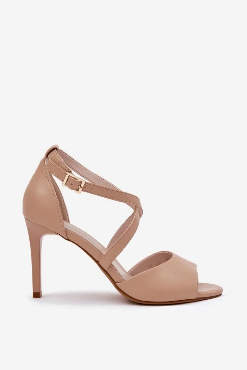 New Sandały Z Przeplatającymi Się Paskami Na Szpilce Sergio Leone SK432 Ciemnobeżowe Damskie Sandały Na Obcasie