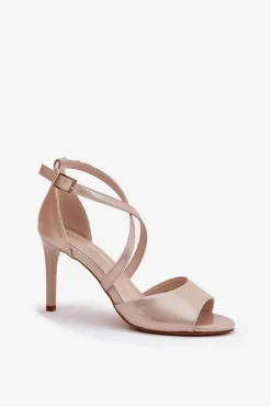 Sandały Na Obcasie></noscript>Buty Sergio Leone Sandały Z Przeplatającymi Się Paskami Na Szpilce Sergio Leone SK432 Złote Satynowe