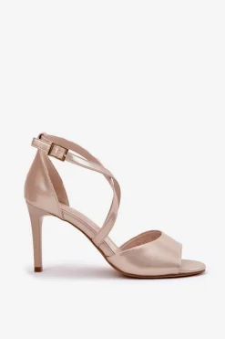 Sandały Na Obcasie></noscript>Buty Sergio Leone Sandały Z Przeplatającymi Się Paskami Na Szpilce Sergio Leone SK432 Złote Satynowe