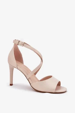 New Sandały Z Przeplatającymi Się Paskami Na Szpilce Sergio Leone SK432 Perłowy Beż Damskie Sandały Na Obcasie