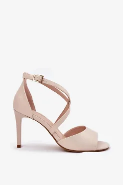 New Sandały Z Przeplatającymi Się Paskami Na Szpilce Sergio Leone SK432 Perłowy Beż Damskie Sandały Na Obcasie