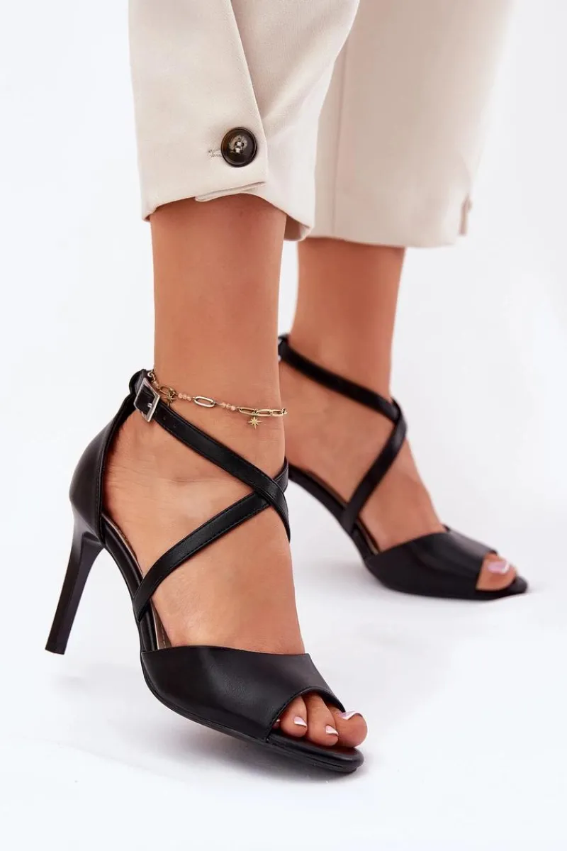 Discount Buty Sergio Leone Sandały Z Przeplatającymi Się Paskami Na Szpilce Sergio Leone SK432 Czarne