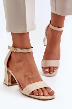 Sandały Zamszowe Na Słupku Beżowe Pholia Damskie Sandały Na Obcasie