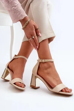 Sandały Zamszowe Na Słupku Beżowe Pholia Damskie Sandały Na Obcasie