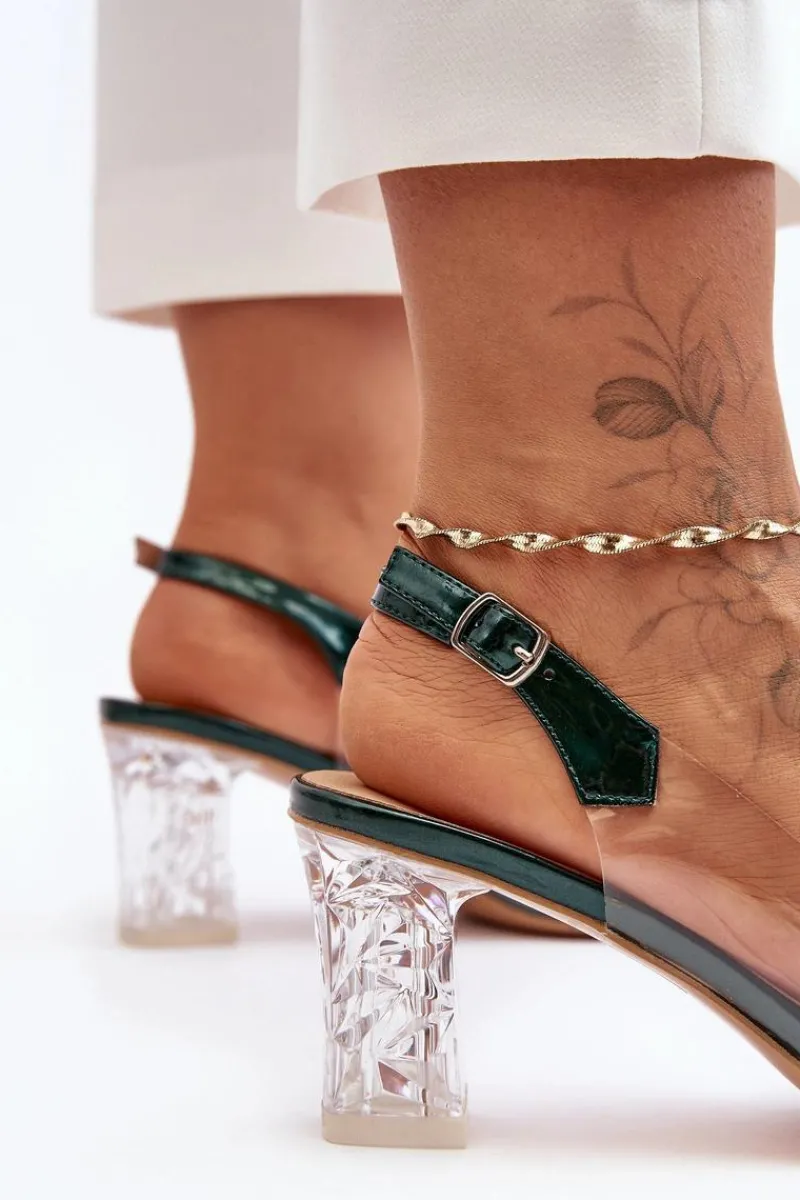 Sandały Na Obcasie>Damskie buty S.Barski Sandały Zdobione Na Obcasie Ciemnozielone S.Barski MR1037-16