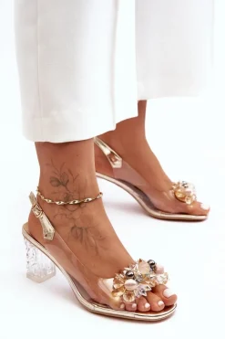 Online Damskie buty S.Barski Sandały Zdobione Na Obcasie Złote S.Barski MR1037-16
