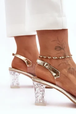 Online Damskie buty S.Barski Sandały Zdobione Na Obcasie Złote S.Barski MR1037-16