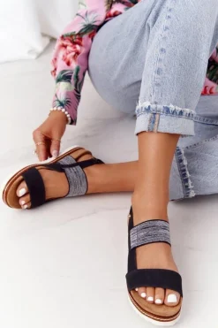 Sale Evento Sandały Ze Srebrnym Ściągaczem Czarne Almeria