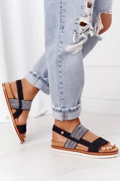 Sale Evento Sandały Ze Srebrnym Ściągaczem Czarne Almeria