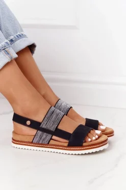 Sale Evento Sandały Ze Srebrnym Ściągaczem Czarne Almeria