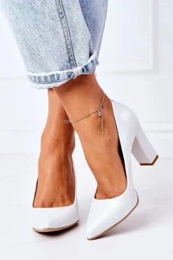 Discount Satynowe Czółenka Lewski Shoes 2453 Srebrne Damskie Czółenka Na Słupku