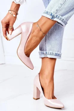 Czółenka Na Słupku>Boto Satynowe Czółenka Lewski Shoes 2453 Różowe