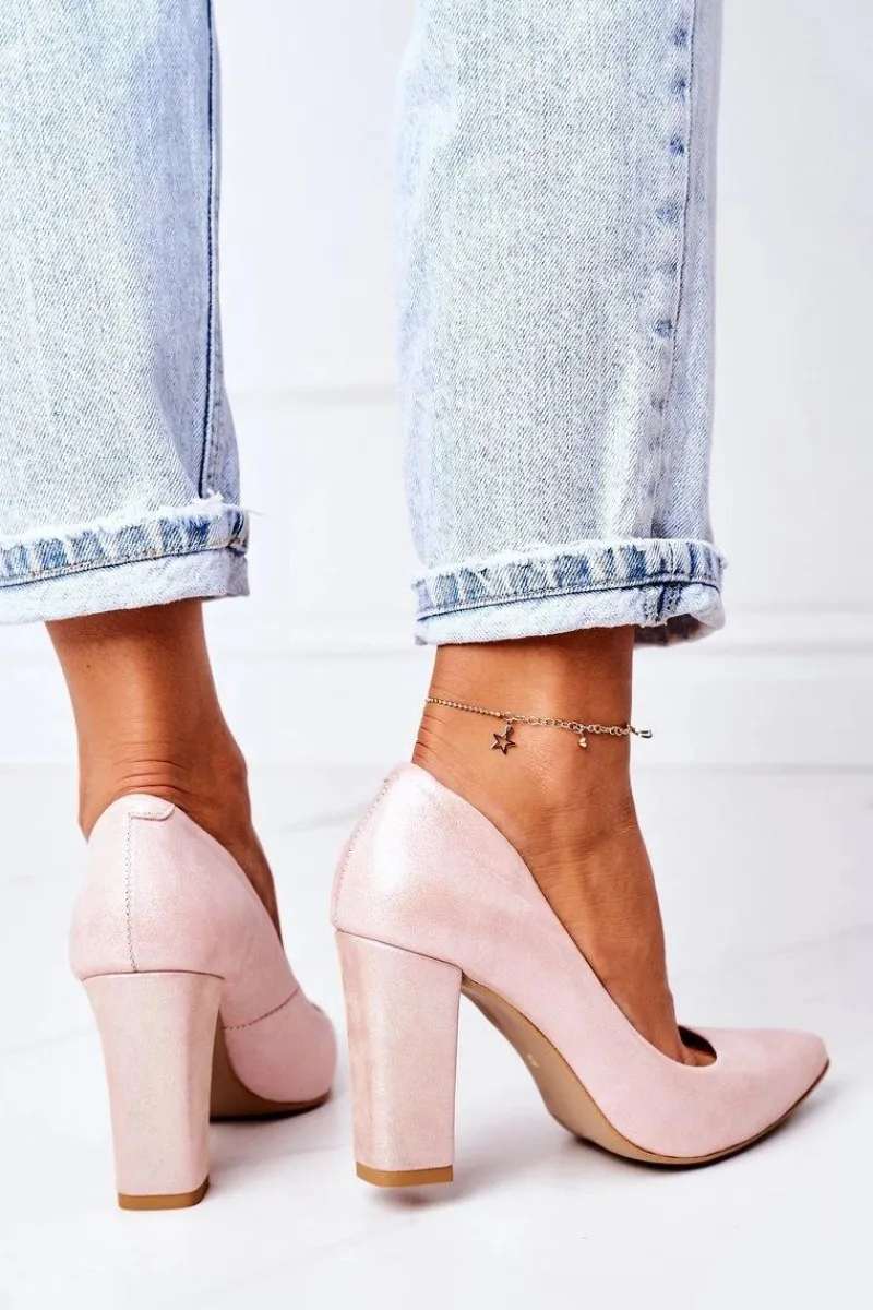 Czółenka Na Słupku>Boto Satynowe Czółenka Lewski Shoes 2453 Różowe