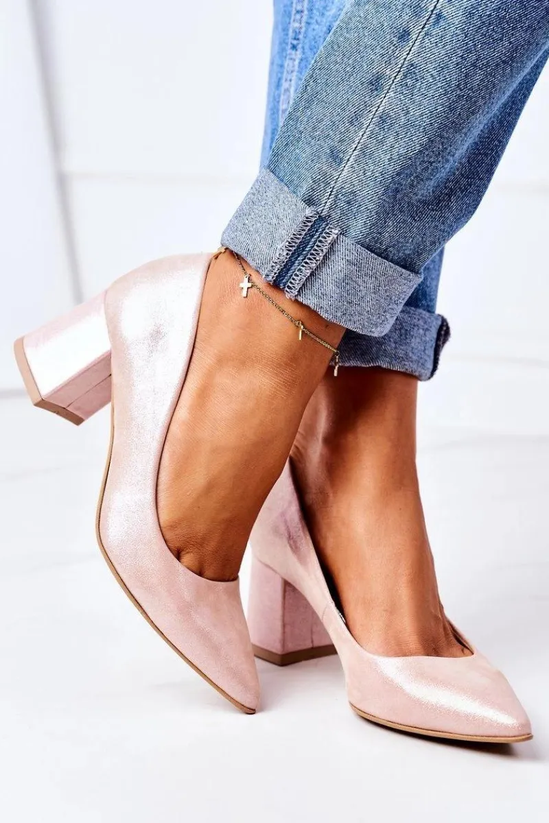 Czółenka Na Słupku>Boto Satynowe Czółenka Lewski Shoes 2801 Różowe