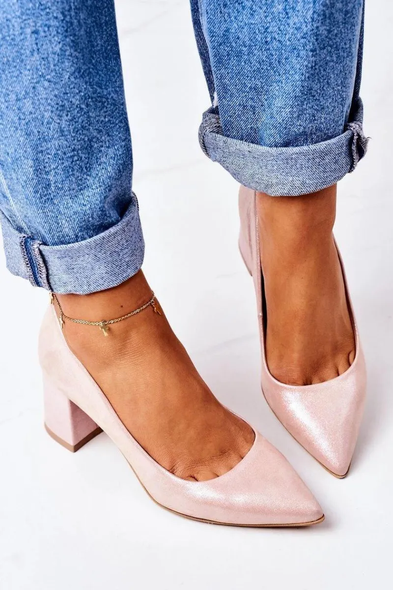Czółenka Na Słupku>Boto Satynowe Czółenka Lewski Shoes 2801 Różowe