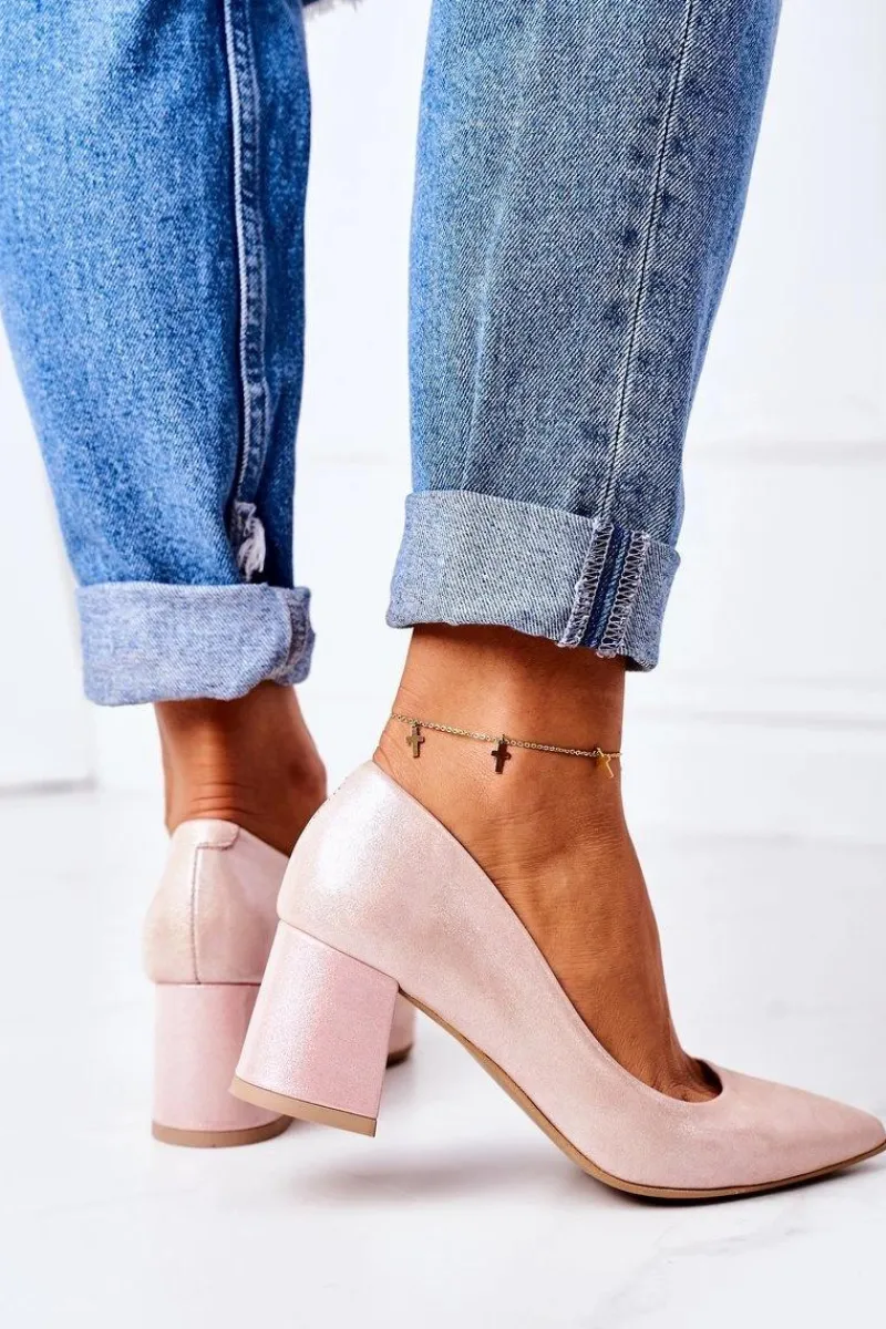 Czółenka Na Słupku>Boto Satynowe Czółenka Lewski Shoes 2801 Różowe