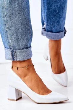 Clearance Satynowe Czółenka Lewski Shoes 2801 Srebrne Damskie Czółenka Na Słupku