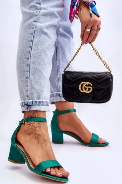 Best Boto Satynowe Sandały Na Niskim Obcasie Zielone Juliet