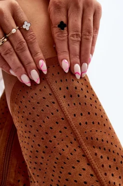 Online S.Barski HY66-150 Ażurowe Kozaki Na Płaskim Obcasie Camel Damskie Kozaki Wiosenne|Kozaki Ażurowe