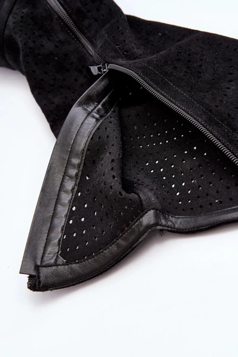 Kozaki Wiosenne|Kozaki Ażurowe>Damskie buty S.Barski S.Barski HY66-150 Ażurowe Kozaki Na Płaskim Obcasie Czarne