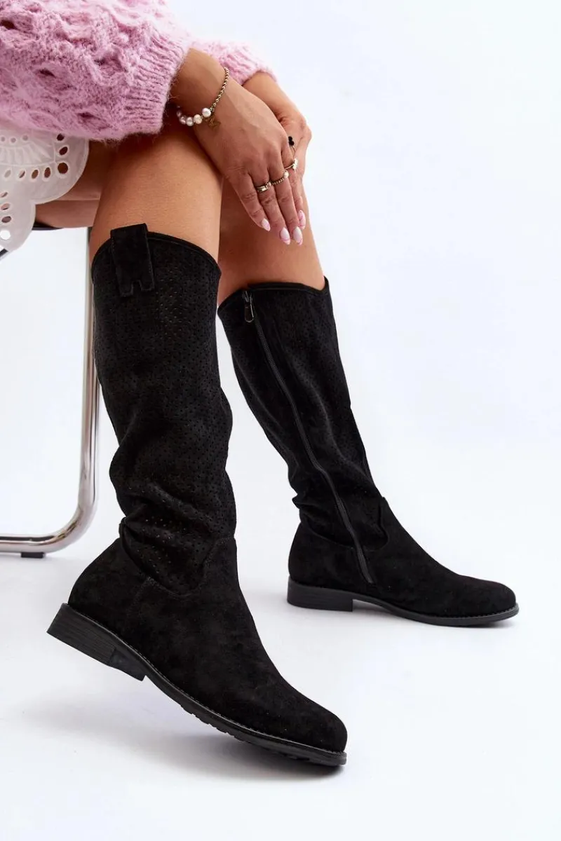 Kozaki Wiosenne|Kozaki Ażurowe>Damskie buty S.Barski S.Barski HY66-139 Ażurowe Kozaki Damskie Czarne