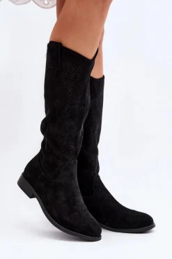 Kozaki Wiosenne|Kozaki Ażurowe>Damskie buty S.Barski S.Barski HY66-139 Ażurowe Kozaki Damskie Czarne